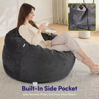 Poltrona sacco 3FT, poltrona sacco grande rotonda in schiuma per adulti di tutte le età, rivestimento sfoderabile in velluto