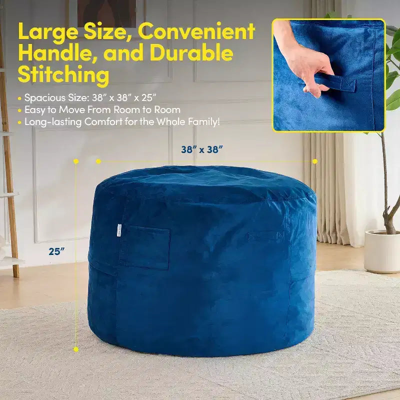 Poltrona sacco 3FT, poltrona sacco grande rotonda in schiuma per adulti di tutte le età, rivestimento sfoderabile in velluto