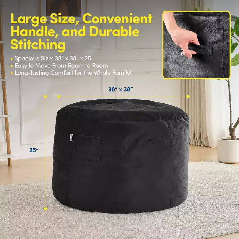 Poltrona sacco 3FT, poltrona sacco grande rotonda in schiuma per adulti di tutte le età, rivestimento sfoderabile in velluto