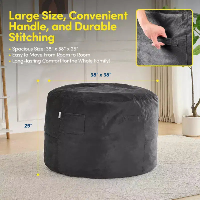 Poltrona sacco 3FT, poltrona sacco grande rotonda in schiuma per adulti di tutte le età, rivestimento sfoderabile in velluto