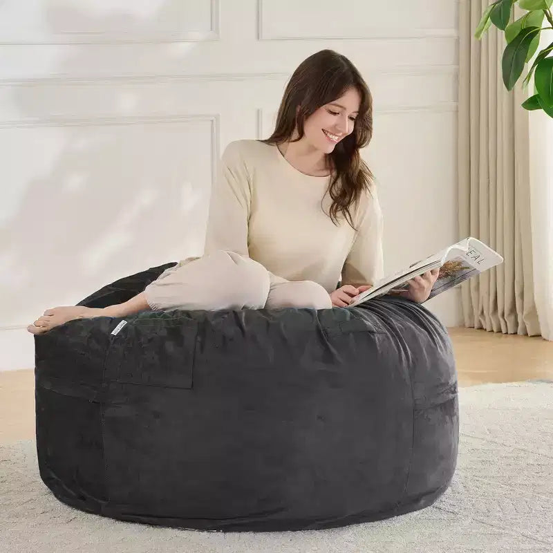 Poltrona sacco 3FT, poltrona sacco grande rotonda in schiuma per adulti di tutte le età, rivestimento sfoderabile in velluto