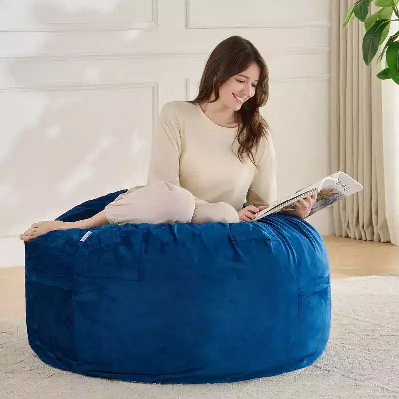 Poltrona sacco 3FT, poltrona sacco grande rotonda in schiuma per adulti di tutte le età, rivestimento sfoderabile in velluto