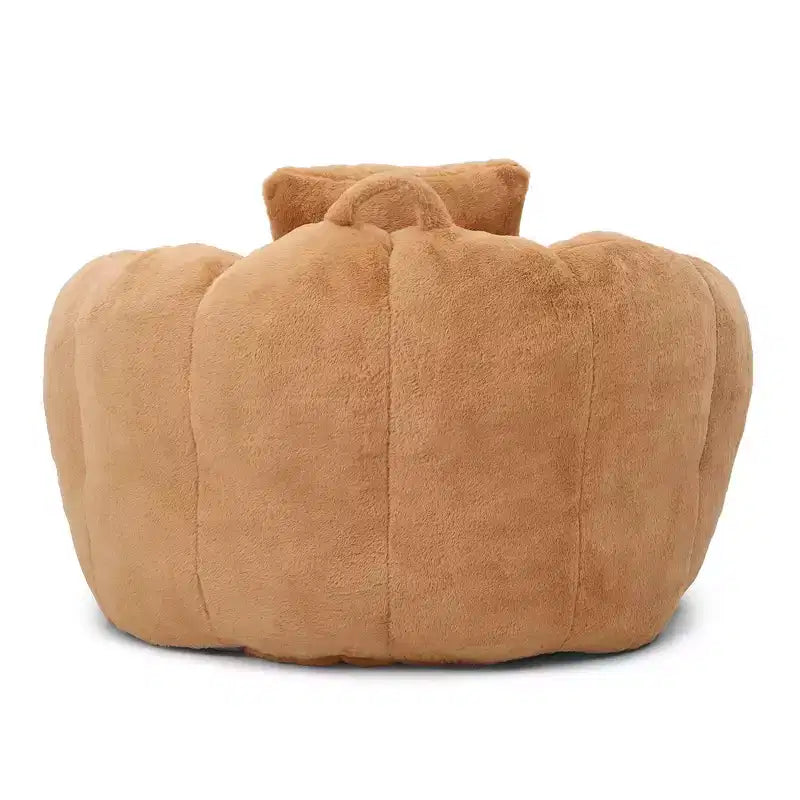 Poltrona a sacco d'accento in pelliccia sintetica con pouf e cuscino, color kaki