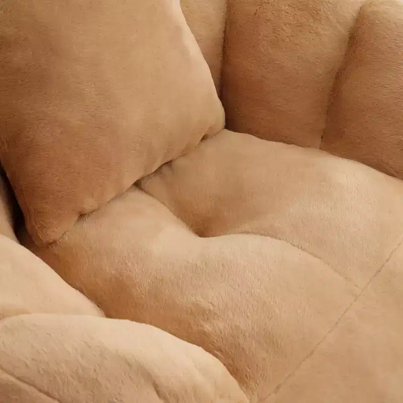 Poltrona a sacco d'accento in pelliccia sintetica con pouf e cuscino, color kaki