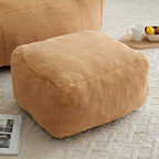 Poltrona a sacco d'accento in pelliccia sintetica con pouf e cuscino, color kaki