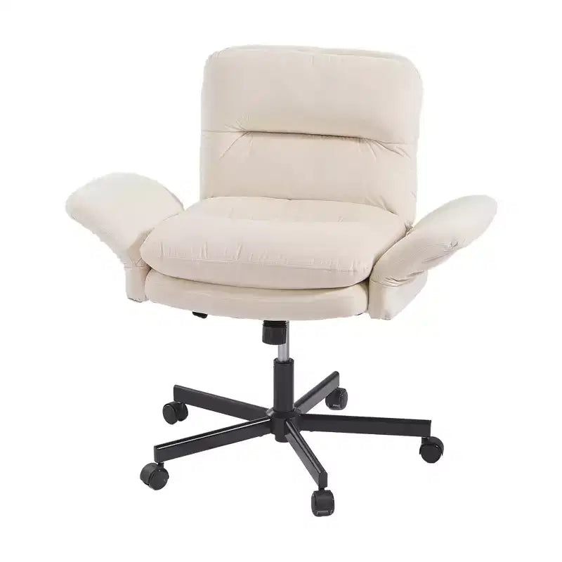 Sedia incrociata con braccioli e ruote, Sedia ergonomica da ufficio con gambe incrociate, Sedia da scrivania per ufficio e postazione trucco