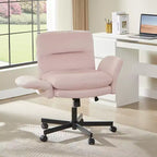 Sedia incrociata con braccioli e ruote, Sedia ergonomica da ufficio con gambe incrociate, Sedia da scrivania per ufficio e postazione trucco