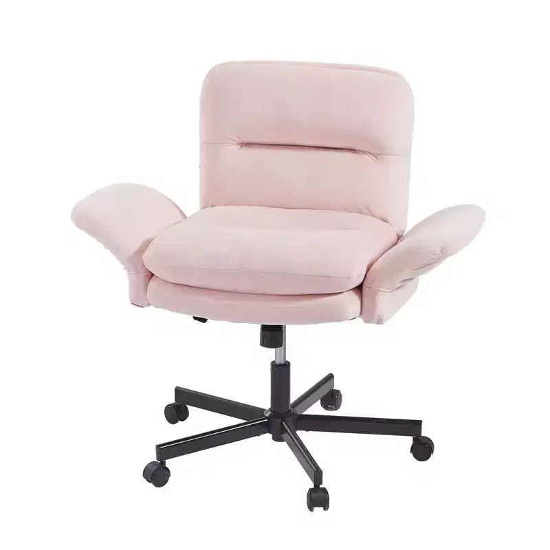 Sedia incrociata con braccioli e ruote, Sedia ergonomica da ufficio con gambe incrociate, Sedia da scrivania per ufficio e postazione trucco
