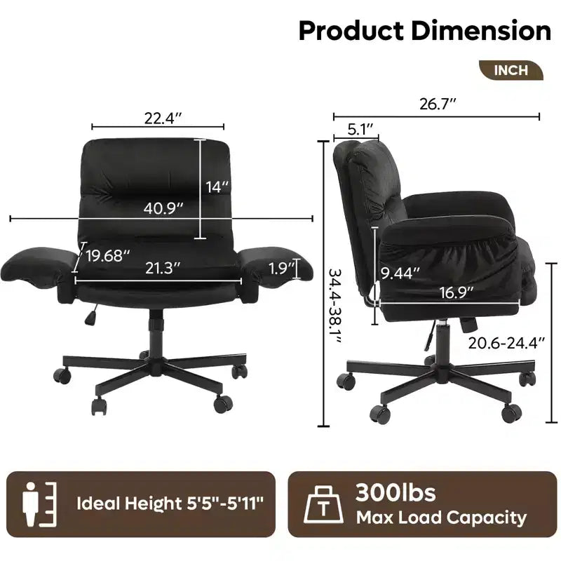 Sedia incrociata con braccioli e ruote, Sedia ergonomica da ufficio con gambe incrociate, Sedia da scrivania per ufficio e postazione trucco