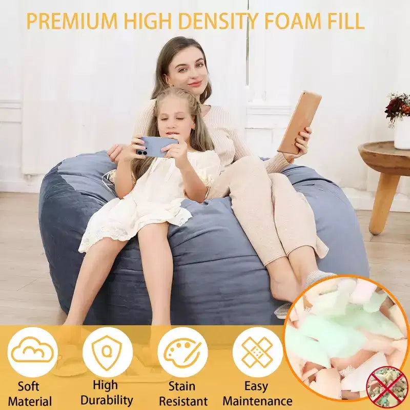 Poltrone a sacco grandi da 4 piedi per adulti/adolescenti con imbottitura in schiuma triturata, comodo divano a sacco con imbottitura inclusa, pouf in morbido tessuto vellutato, 4 piedi