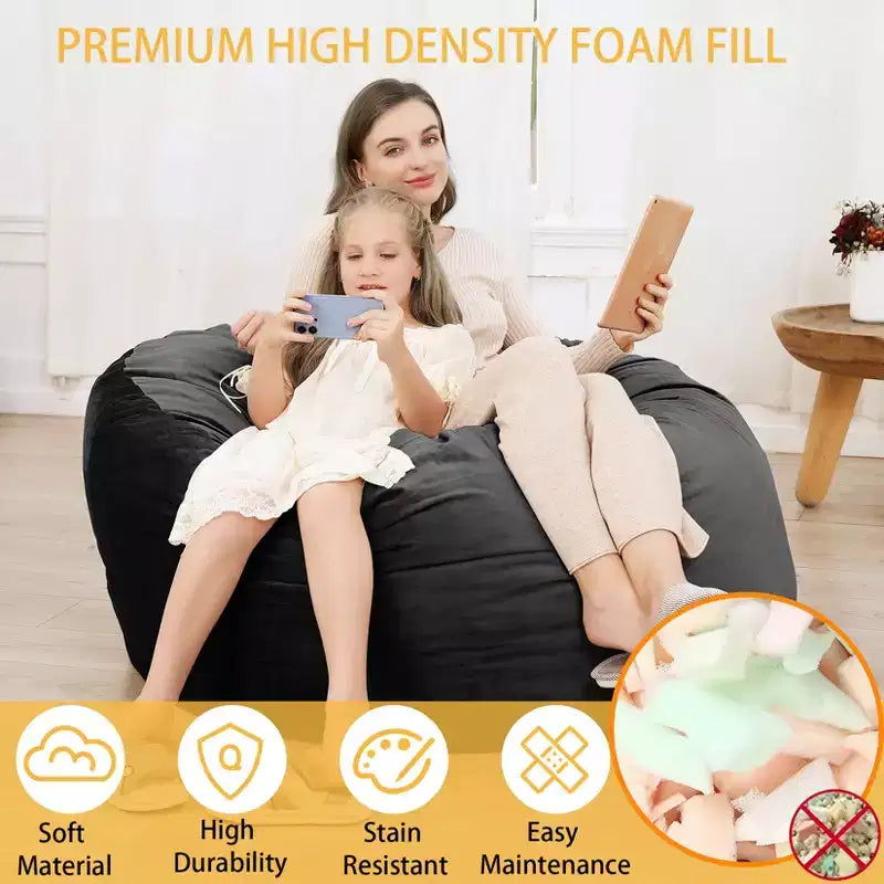 Poltrone a sacco grandi da 4 piedi per adulti/adolescenti con imbottitura in schiuma triturata, comodo divano a sacco con imbottitura inclusa, pouf in morbido tessuto vellutato, 4 piedi