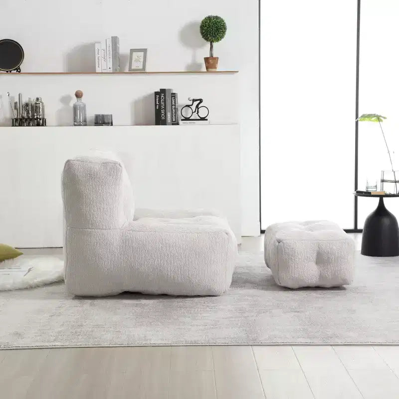 Poltrona sacco/sedia da pavimento/divano pigro con memory foam e pouf, divano a sacco per sala lettura, soggiorno