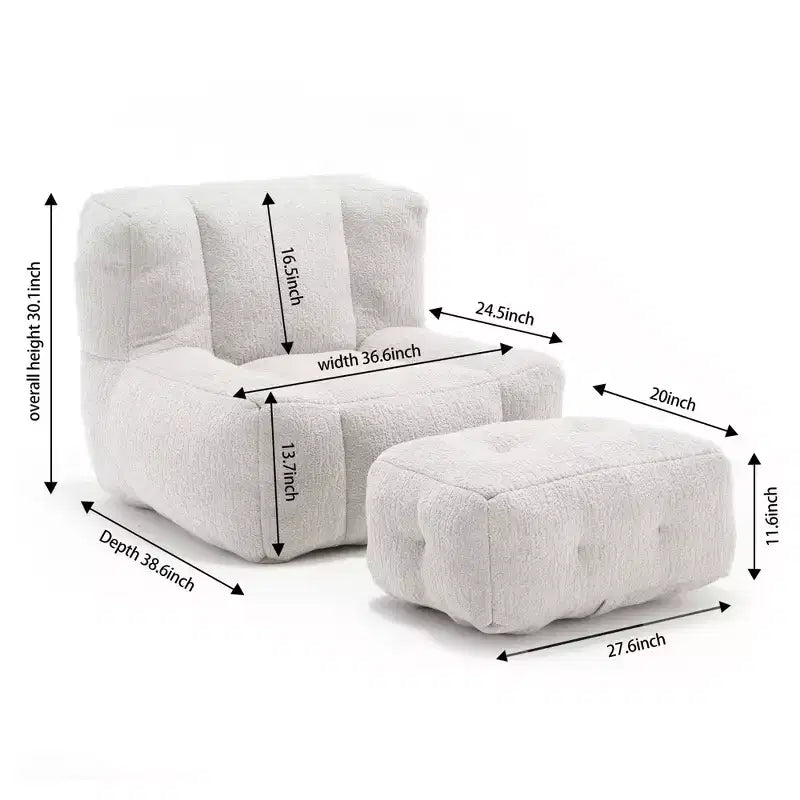 Poltrona sacco/sedia da pavimento/divano pigro con memory foam e pouf, divano a sacco per sala lettura, soggiorno