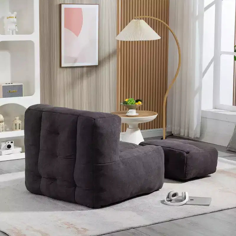 Poltrona sacco/sedia da pavimento/divano pigro con memory foam e pouf, divano a sacco per sala lettura, soggiorno