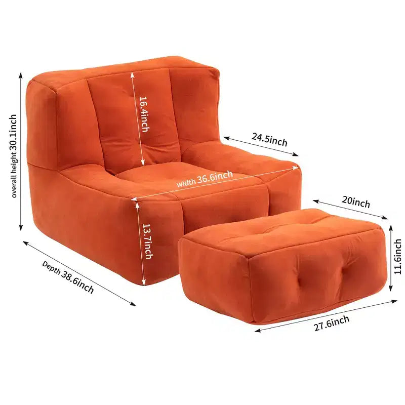 Poltrona sacco/sedia da pavimento/divano pigro con memory foam e pouf, divano a sacco per sala lettura, soggiorno