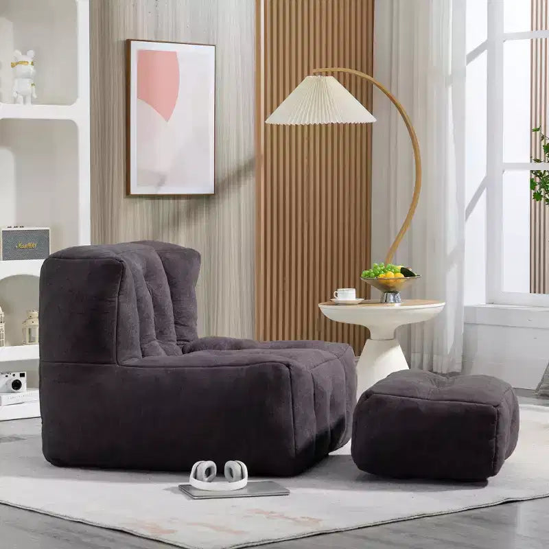 Poltrona sacco/sedia da pavimento/divano pigro con memory foam e pouf, divano a sacco per sala lettura, soggiorno