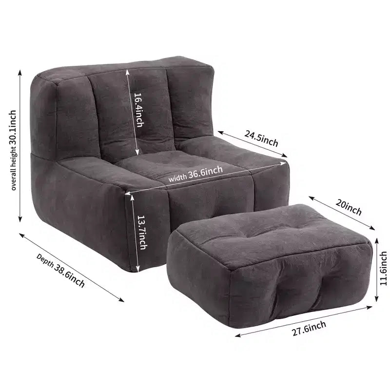 Poltrona sacco/sedia da pavimento/divano pigro con memory foam e pouf, divano a sacco per sala lettura, soggiorno