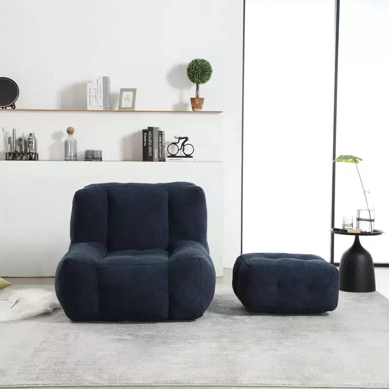 Poltrona sacco/sedia da pavimento/divano pigro con memory foam e pouf, divano a sacco per sala lettura, soggiorno