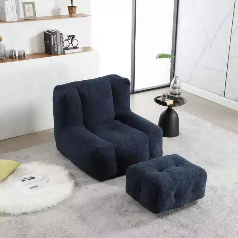Poltrona sacco/sedia da pavimento/divano pigro con memory foam e pouf, divano a sacco per sala lettura, soggiorno