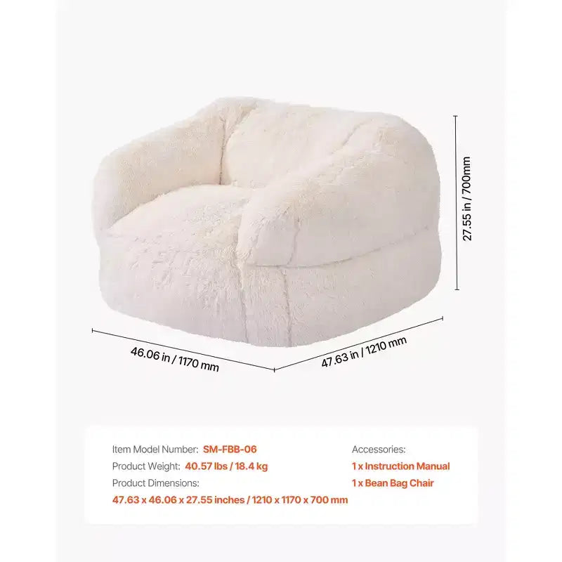 Poltrona sacco, divano a sacco con braccioli per adulti, in soffice peluche e imbottitura in schiuma ad alta densità, poltrona sacco per adulti con cerniera, beige