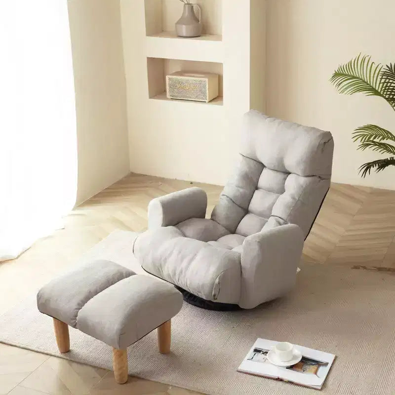 Poltrona Sacco Girevole a 360 Gradi, Poltrona Sofà Pigra con Tasca Laterale, Poltrona da Pavimento con Poggiatesta Regolabile per Camera da Letto, Soggiorno, Grigio Cemento