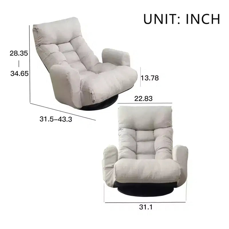 Poltrona Sacco Girevole a 360 Gradi, Poltrona Sofà Pigra con Tasca Laterale, Poltrona da Pavimento con Poggiatesta Regolabile per Camera da Letto, Soggiorno, Grigio Cemento