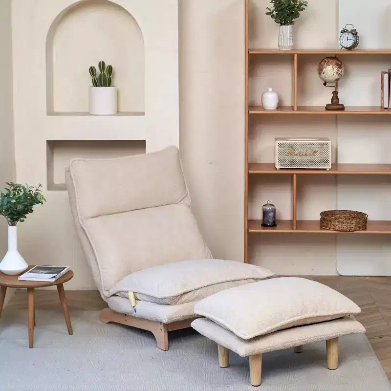 Poltrona Sacco Pieghevole con Poggiapiedi, Comoda Poltrona Divano con Schienale Regolabile e Spugna ad Alta Densità, Poltrona da Pavimento per Balcone, Soggiorno, Beige