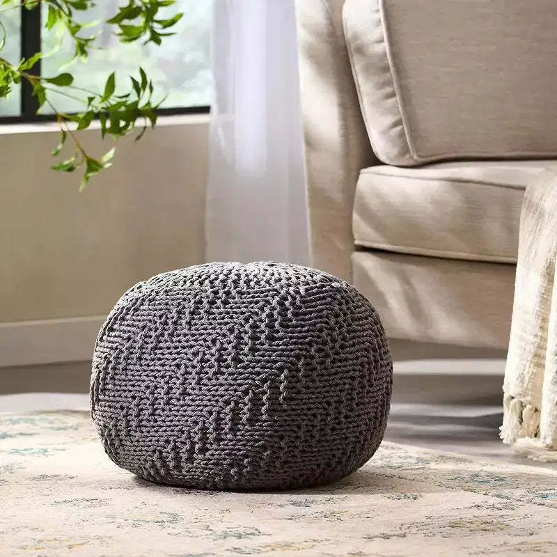 Poltrona a sacco in tessuto intrecciato, Poltrona da pavimento in memory foam per un comfort elegante, Comoda poltrona per l'arredamento del soggiorno e della camera da letto