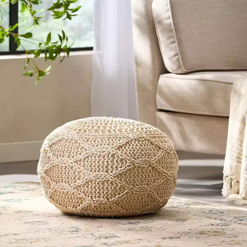 Poltrona a sacco in tessuto intrecciato, Poltrona da pavimento in memory foam per un comfort elegante, Comoda poltrona per l'arredamento del soggiorno e della camera da letto