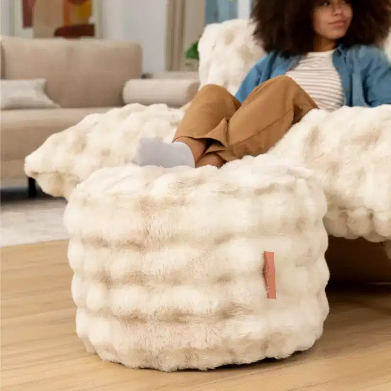 Pouf rotondo in pelliccia sintetica