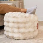 Raven Round Ottoman Accent Pouf by Raven-Symon Home - Faux Fur