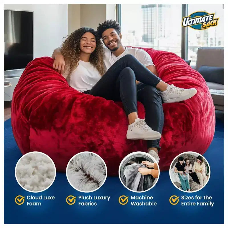 Poltrona Sacco Puf Oversize da Interno Comoda a Due Posti, Scamosciata Rossa