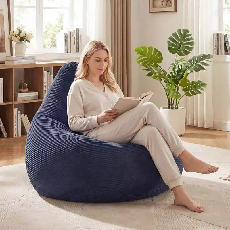 Poltrona Sacco per Adulti con Rivestimento in Velluto a Coste Delicato sulla Pelle e Imbottitura in Spugna Morbida Blu/Grigio Scuro/Grigio Chiaro/Rosa/Beige