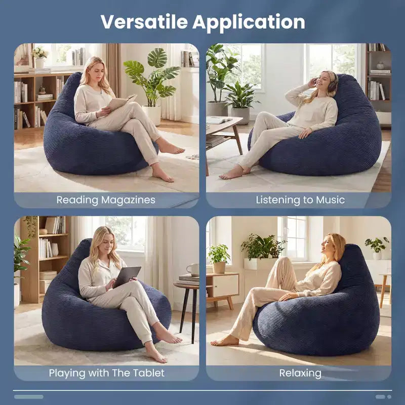 Poltrona Sacco per Adulti con Rivestimento in Velluto a Coste Delicato sulla Pelle e Imbottitura in Spugna Morbida Blu/Grigio Scuro/Grigio Chiaro/Rosa/Beige