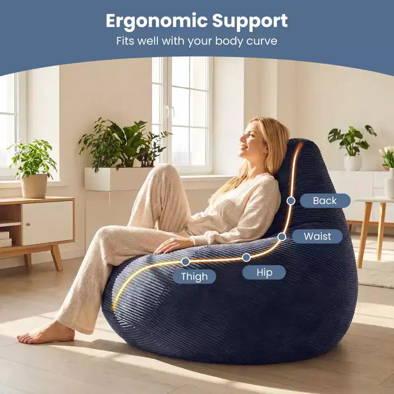 Poltrona Sacco per Adulti con Rivestimento in Velluto a Coste Delicato sulla Pelle e Imbottitura in Spugna Morbida Blu/Grigio Scuro/Grigio Chiaro/Rosa/Beige