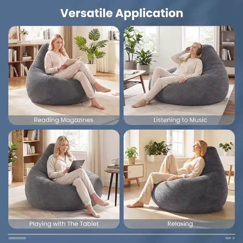Poltrona Sacco per Adulti con Rivestimento in Velluto a Coste Delicato sulla Pelle e Imbottitura in Spugna Morbida Blu/Grigio Scuro/Grigio Chiaro/Rosa/Beige