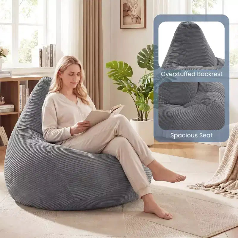 Poltrona Sacco per Adulti con Rivestimento in Velluto a Coste Delicato sulla Pelle e Imbottitura in Spugna Morbida Blu/Grigio Scuro/Grigio Chiaro/Rosa/Beige