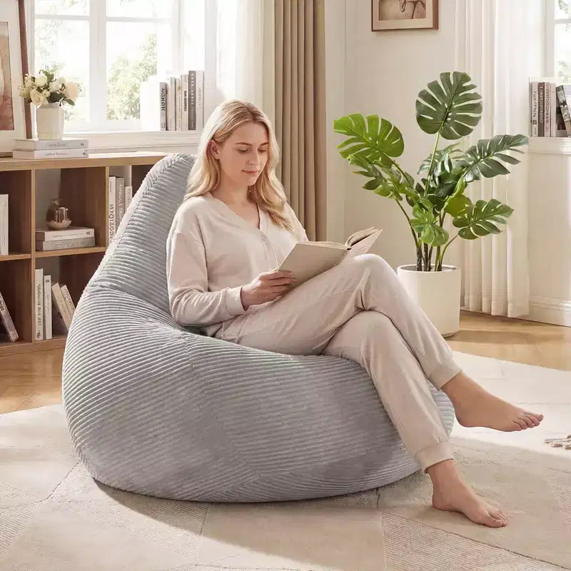 Poltrona Sacco per Adulti con Rivestimento in Velluto a Coste Delicato sulla Pelle e Imbottitura in Spugna Morbida Blu/Grigio Scuro/Grigio Chiaro/Rosa/Beige