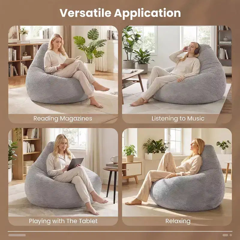 Poltrona Sacco per Adulti con Rivestimento in Velluto a Coste Delicato sulla Pelle e Imbottitura in Spugna Morbida Blu/Grigio Scuro/Grigio Chiaro/Rosa/Beige