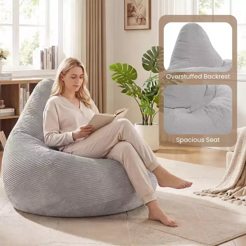 Poltrona Sacco per Adulti con Rivestimento in Velluto a Coste Delicato sulla Pelle e Imbottitura in Spugna Morbida Blu/Grigio Scuro/Grigio Chiaro/Rosa/Beige