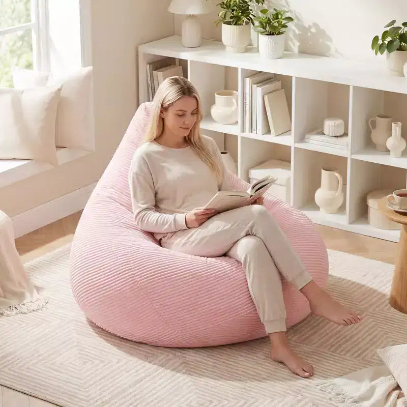 Poltrona Sacco per Adulti con Rivestimento in Velluto a Coste Delicato sulla Pelle e Imbottitura in Spugna Morbida Blu/Grigio Scuro/Grigio Chiaro/Rosa/Beige