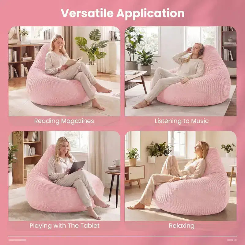 Poltrona Sacco per Adulti con Rivestimento in Velluto a Coste Delicato sulla Pelle e Imbottitura in Spugna Morbida Blu/Grigio Scuro/Grigio Chiaro/Rosa/Beige