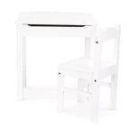 Melissa & Doug Wooden Child's Lift-Top Desk and Chair - White: Fixed Height Office Furniture Set with Storage