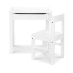 Scrivania e Sedia in Legno per Bambini con Piano Sollevabile - Bianco: Set da Ufficio a Altezza Fissa con Contenitore