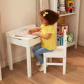 Scrivania e Sedia in Legno per Bambini con Piano Sollevabile - Bianco: Set da Ufficio a Altezza Fissa con Contenitore