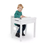 Scrivania e Sedia in Legno per Bambini con Piano Sollevabile - Bianco: Set da Ufficio a Altezza Fissa con Contenitore