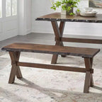 Buylateral Mandeville Rustic Live Edge Solid Wood Dining Bench Walnut: Wood Frame, Rectangular, Seats 2, Varnished Finish