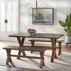 Panca da pranzo Mandeville Rustic Live Edge in legno massello noce: struttura in legno, rettangolare, 2 posti, finitura verniciata