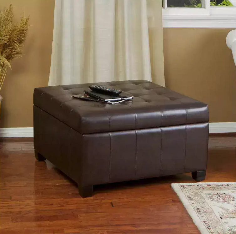 Christopher Knight Home Alexandria Bonded Leather Storage Ottoman - Brown: Upholstered Bench, Hardwood Frame