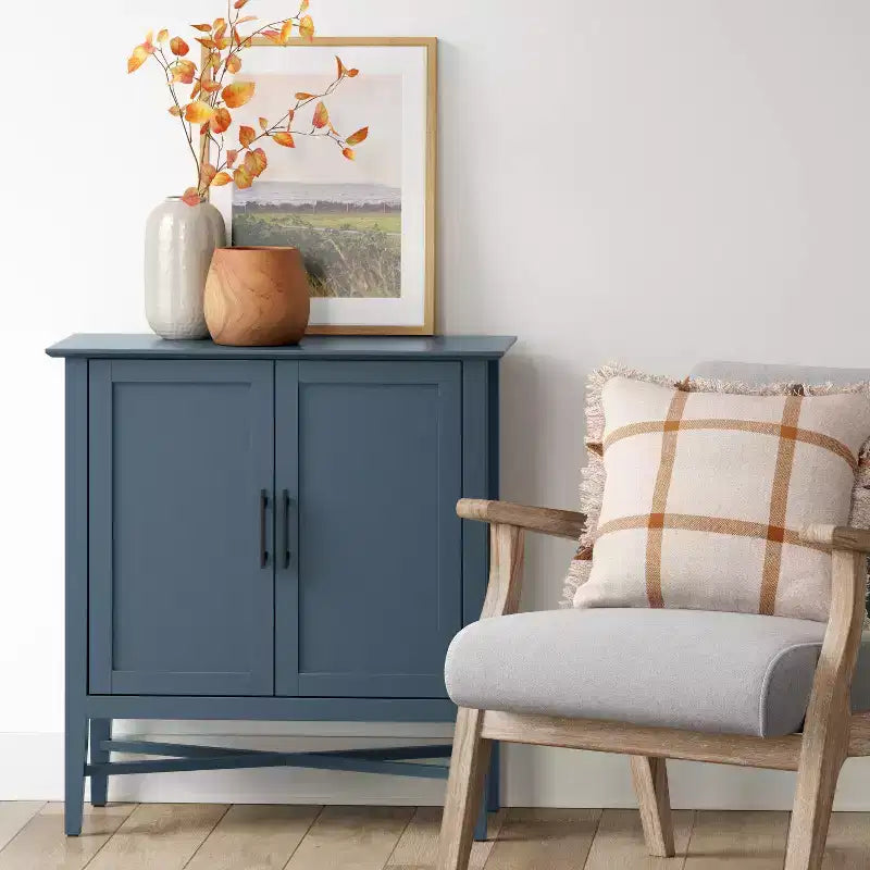 Mobile Contenitore Elloree Navy - Organizzatore per Home Office con Interni Divisi, Struttura in Pino
